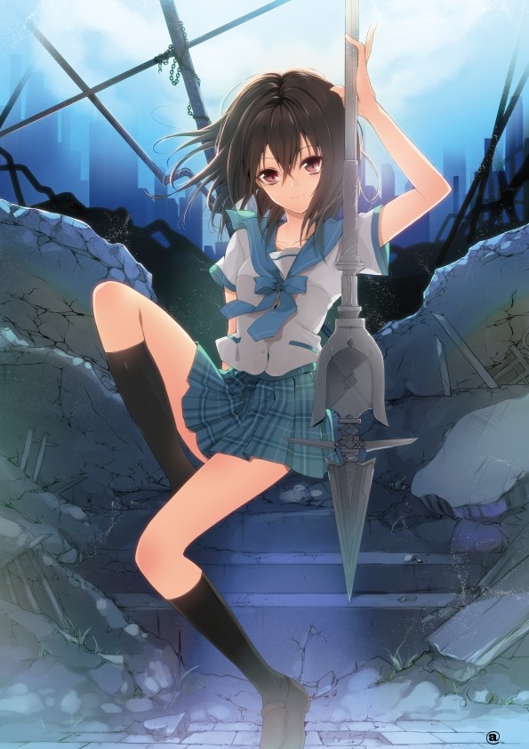 donmai 1280927 1girl black_hair brown_eyes himeragi_yukina holding leg_up lookin.jpg
